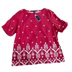 Karen Scott | Short Sleeve Red White Bandana Style Top 2X Plus Size New With Tag